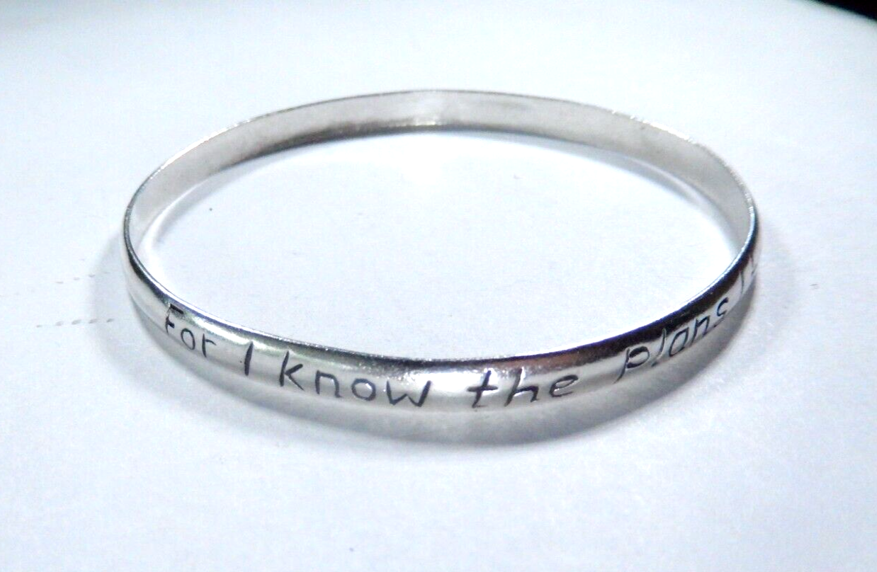 Sterling Silver Bangle Bracelet “For I Know The Plans....Declares " Jer 29:11