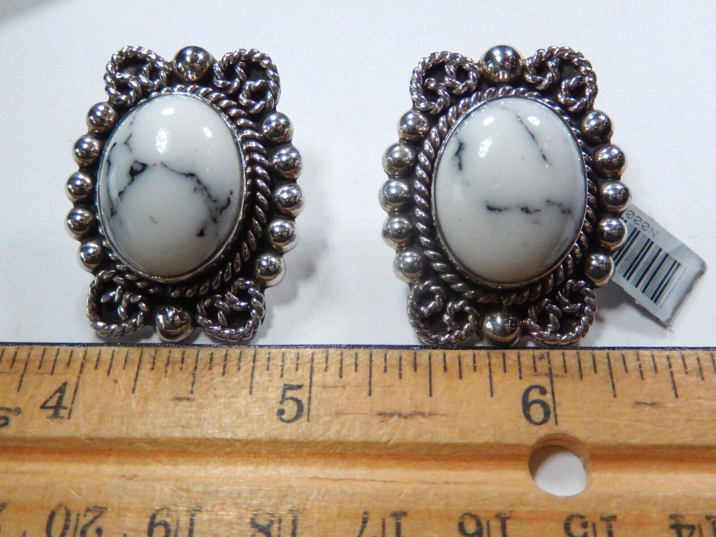 VINTAGE - Taxco TV-41 Sterling Silver & White Buffalo Turquoise Post Earrings