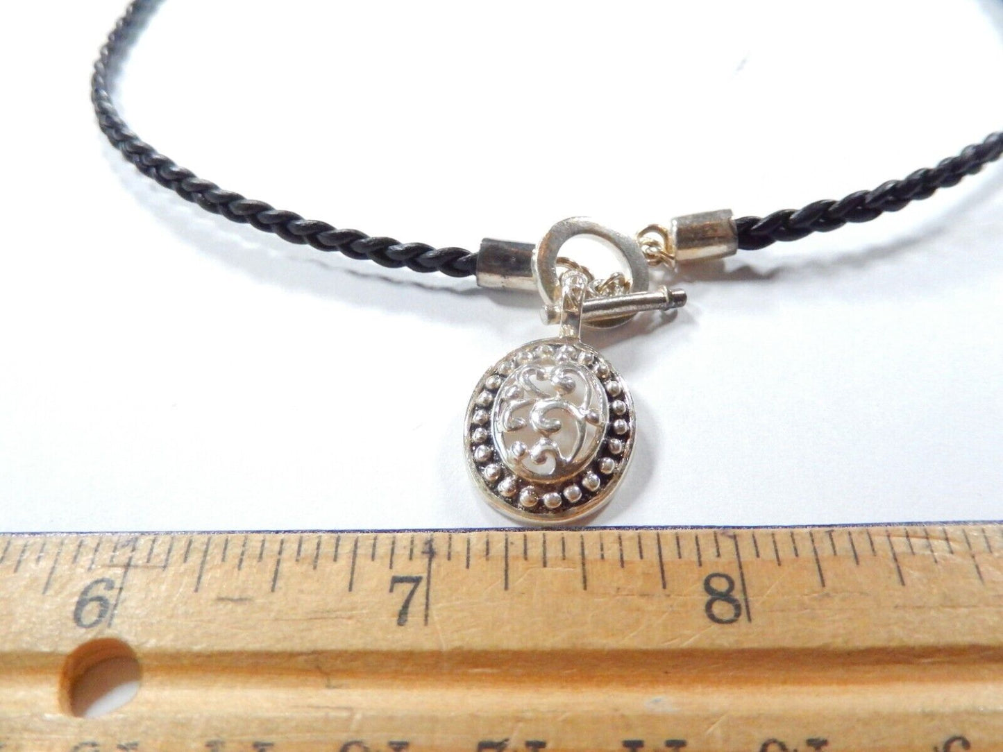 16" Braided Leather Cord Necklace with Sterling Silver Pendant w/ Togle Closure