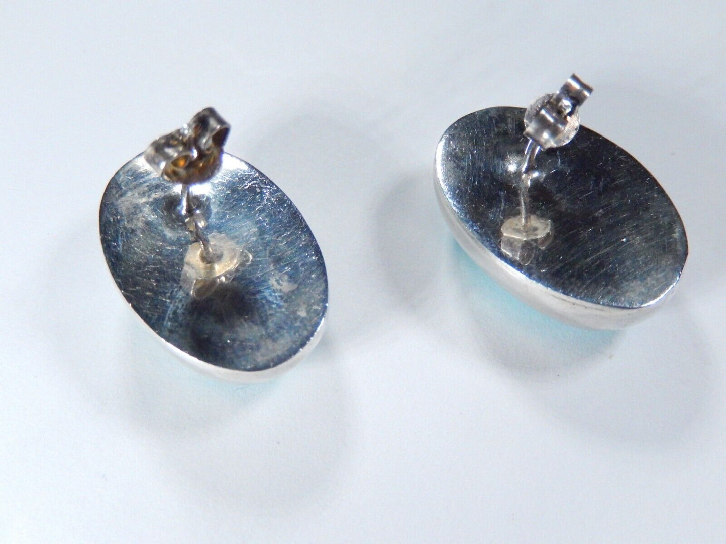 Vintage Native American Sterling Silver Turquoise Post Earrings  1" x 3/4"