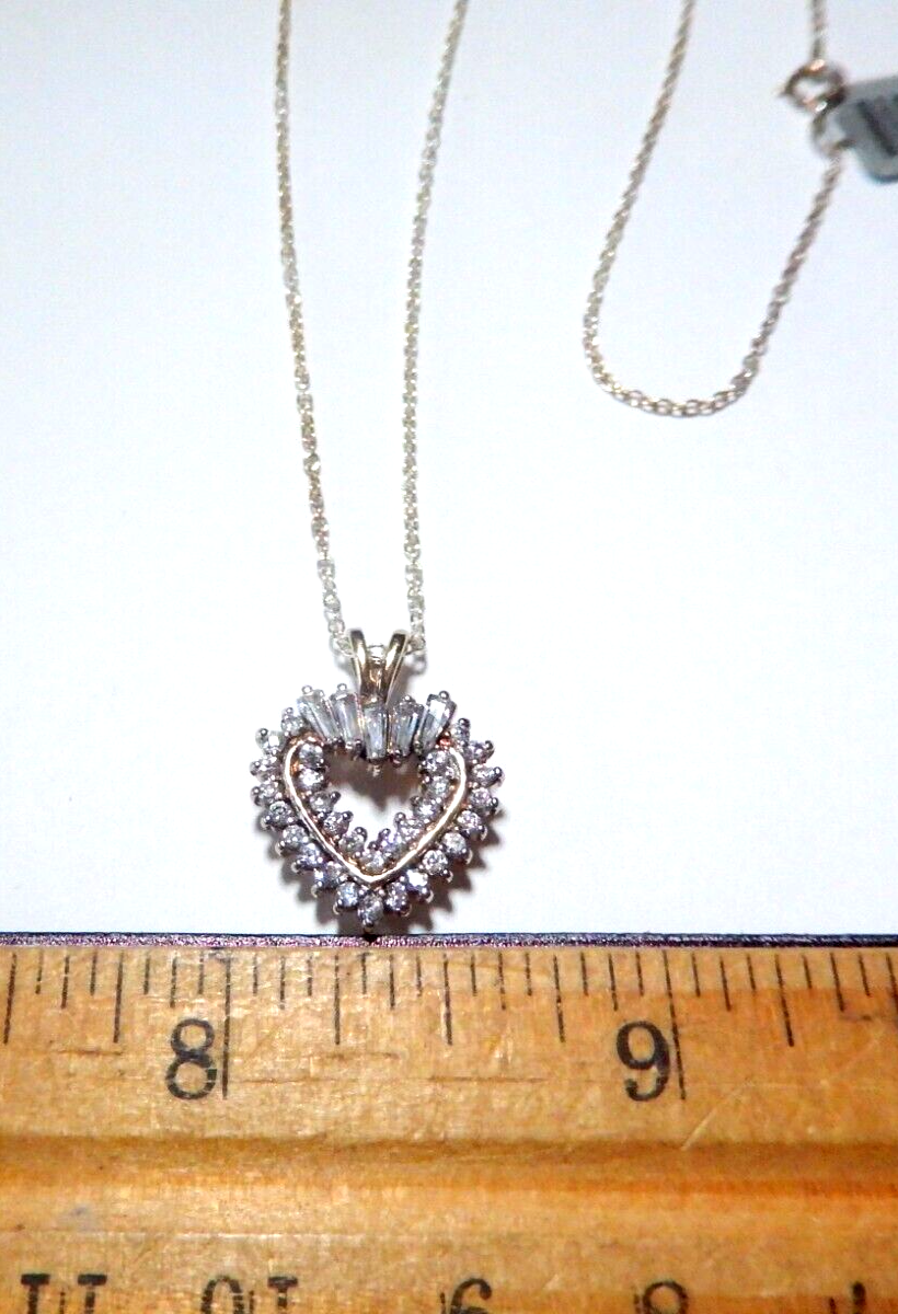 NWT Gold Vermeil Open Heart 50 CT Two Row Cubic Zirconia Pendant w 18 Chain