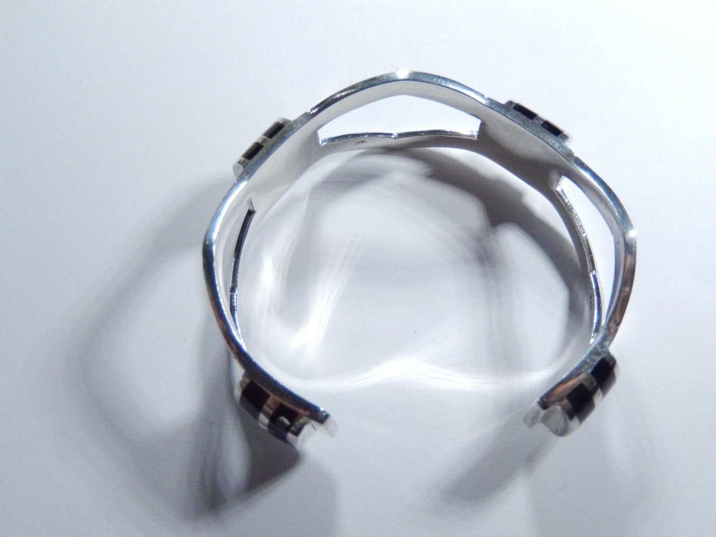 *VINTAGE*  Heavy Sterling Silver Black Onyx Cuff Modernist Retro Bracelet 45 gms