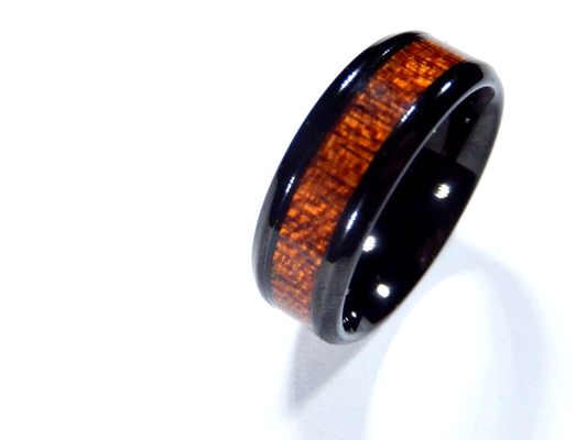 8mm Black Tungsten carbide ring Koa Wood  Wedding Band Men Size 10