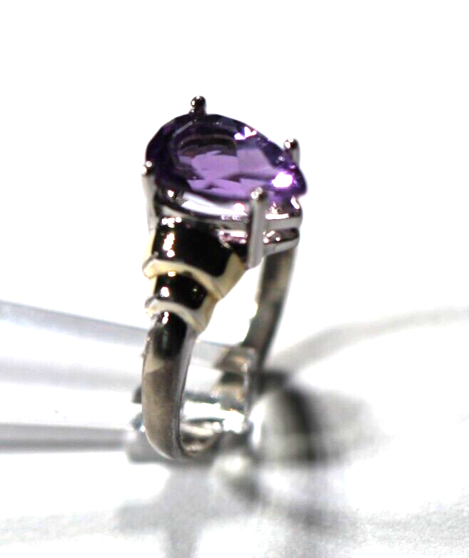 *VINTAGE* Sterling Silver 2.50 CT Amethyst Pear Cut Fancy Solitaire Ring Sz 8.75