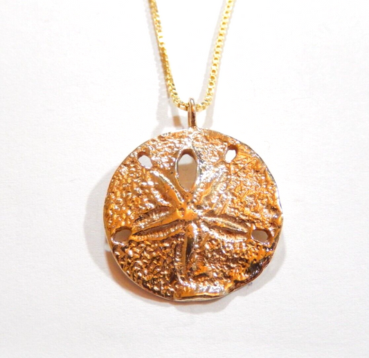14K Yellow Gold 22mm Sand Dollar Pendant with 20 Box Chain  77grams