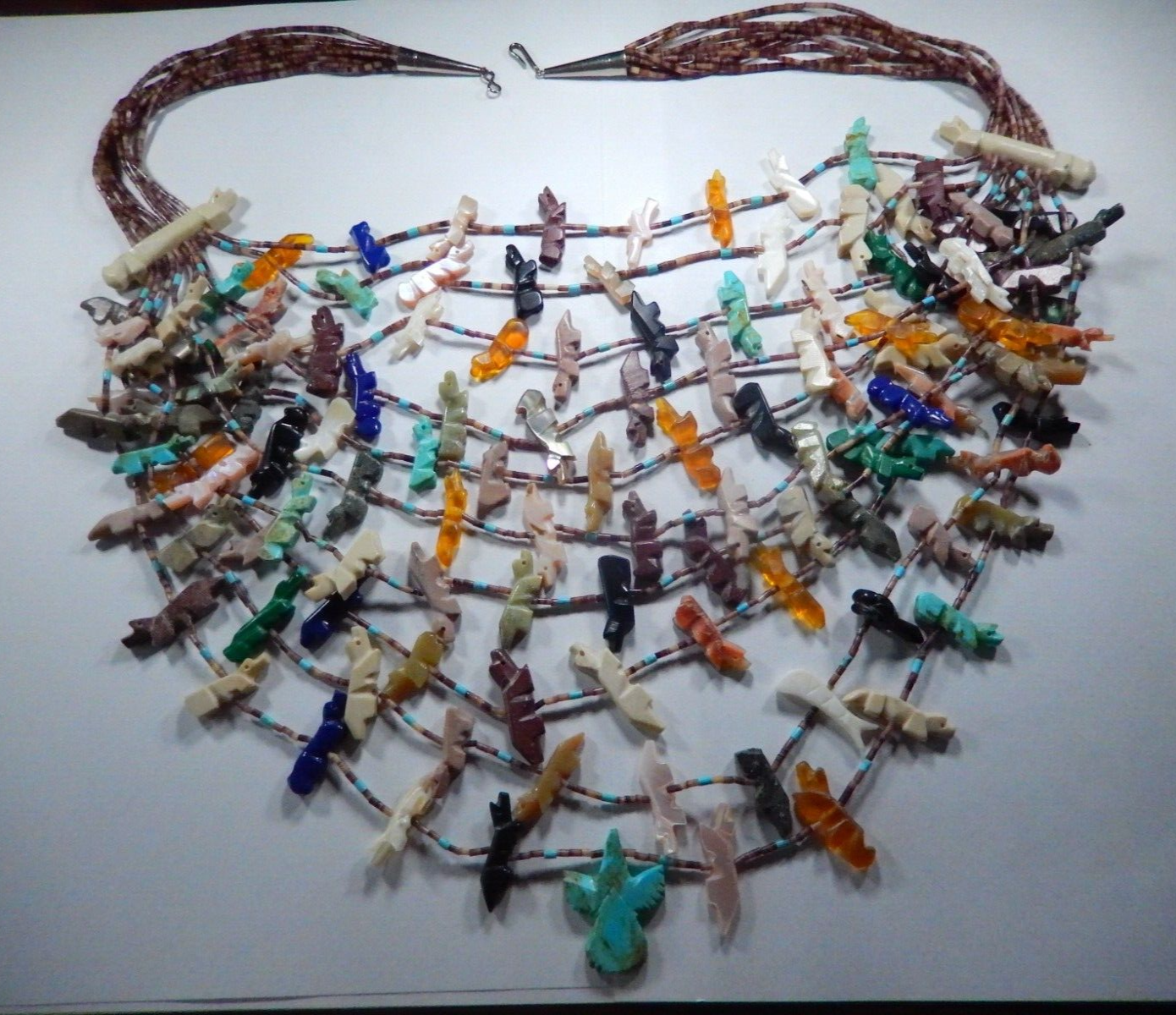 Vintage Native American Indian Zuni Fetish 10 Strand Necklace with COA