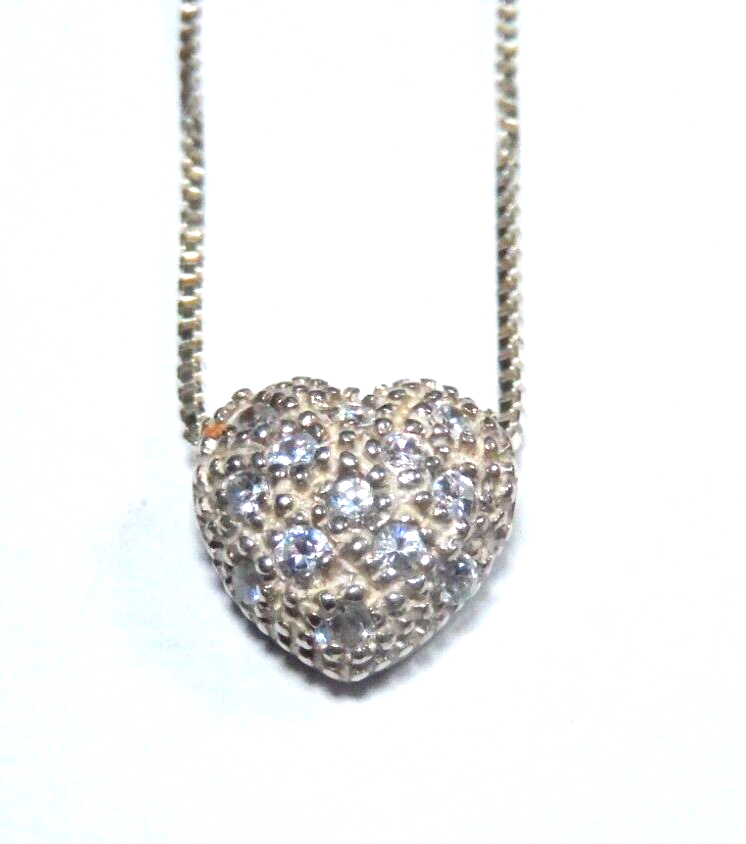 VINTAGE Avon 925 Sterling Silver Crystal Heart Pendant 18 Necklace