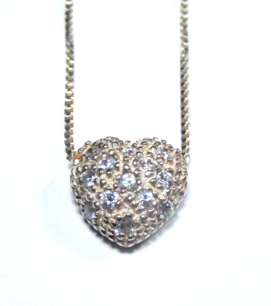 VINTAGE Avon 925 Sterling Silver Crystal Heart Pendant 18 Necklace