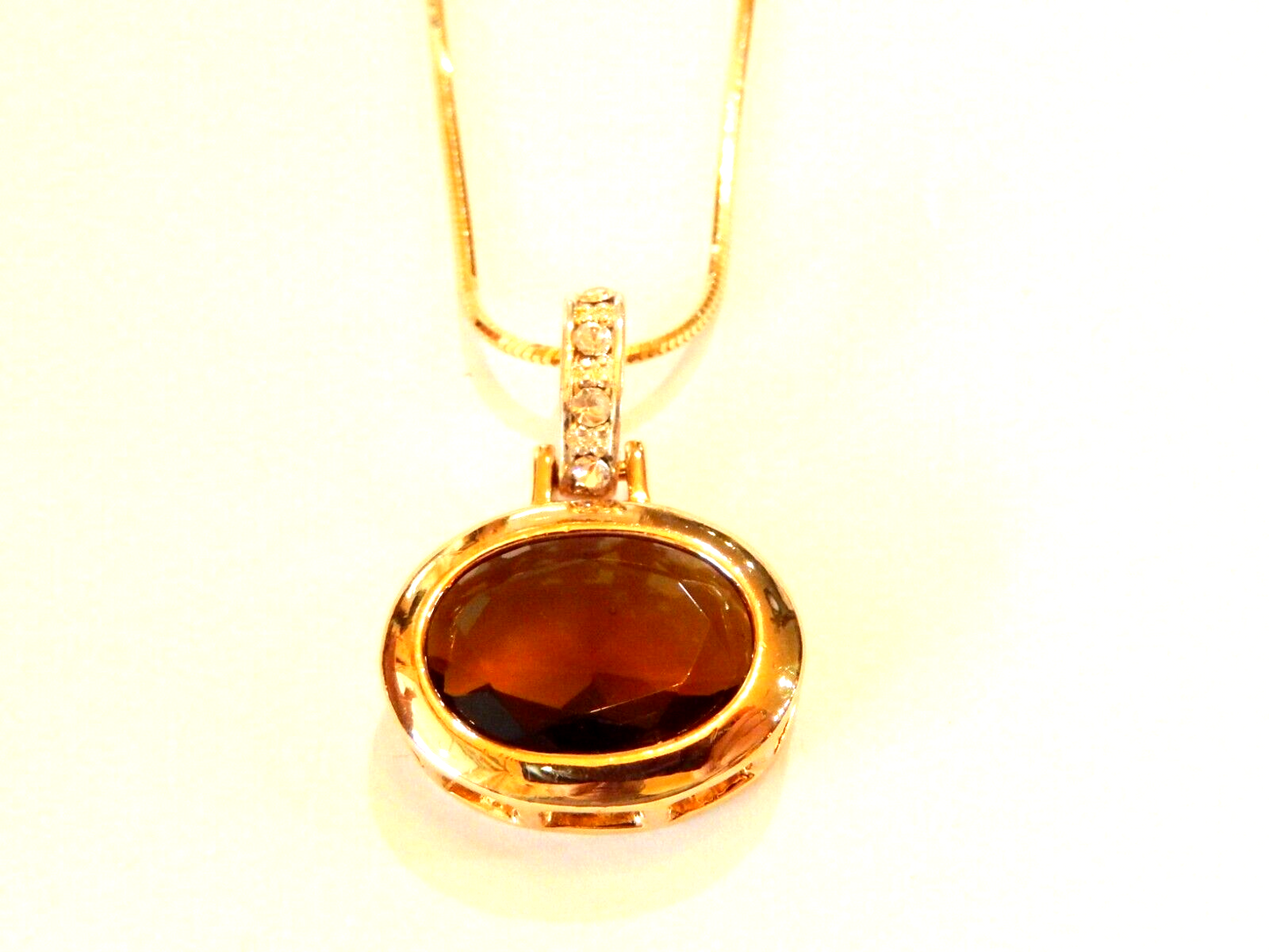 Gold Vermeil 17mm x 13mm Smoky Quartz  CZ Pendant w 18 Vermeil Smooth Chain