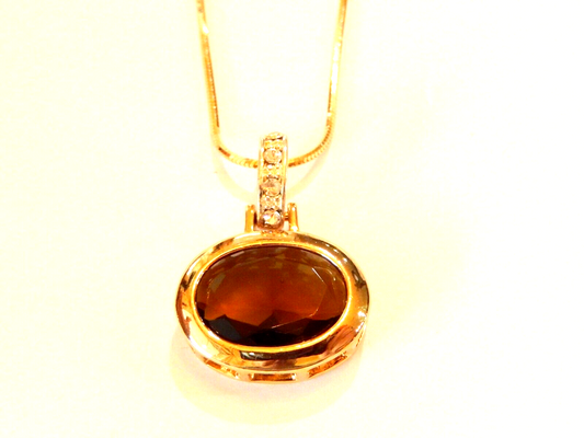 Gold Vermeil 17mm x 13mm Smoky Quartz  CZ Pendant w 18 Vermeil Smooth Chain