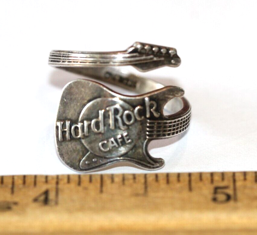 *Hard Rock Cafe Guitar Wrap Around Sterling Silver 925 Ring Band Sz 9 ADJUSTABLE