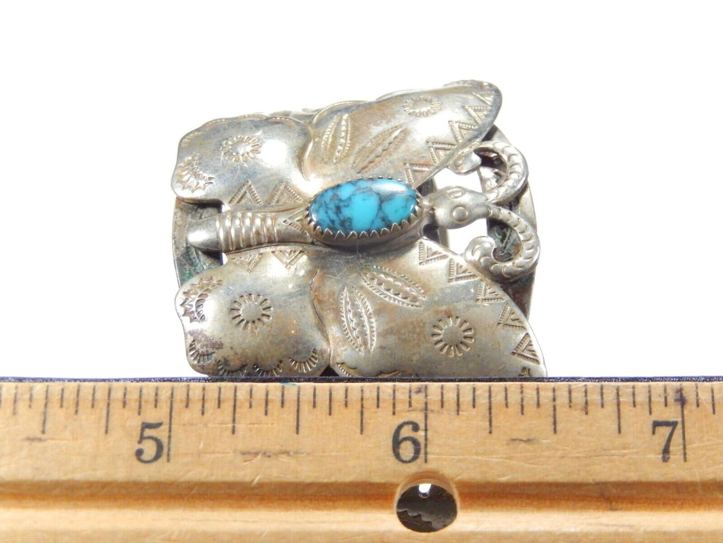 VINTAGE Bell Trading Post Nickel Silver Turquoise Butterfly 6 3/4" Cuff Bracelet