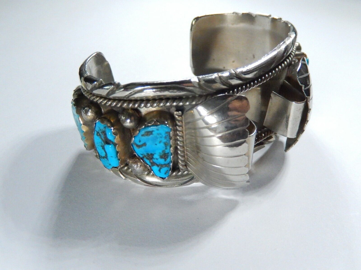 VTG Mens Native American Navajo Sterling Silver Turquoise Watch Cuff Bracelet