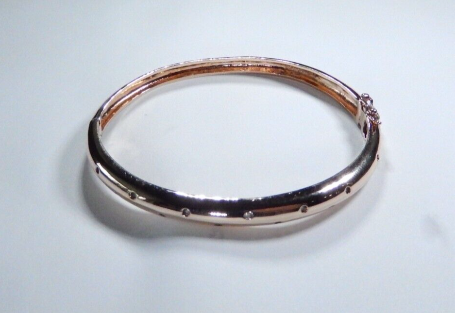 ROSE GOLD VERMEIL~CZ~HINGED .925 BANGLE BRACELET