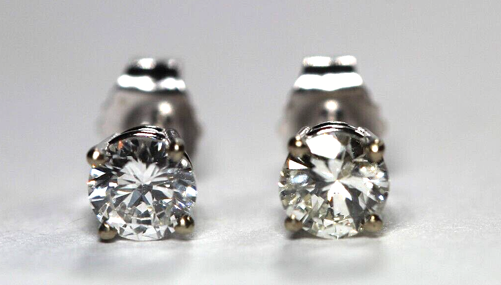 New!! Solid 14K White Gold .66 CT TW Natural Diamond  Stud Earrings