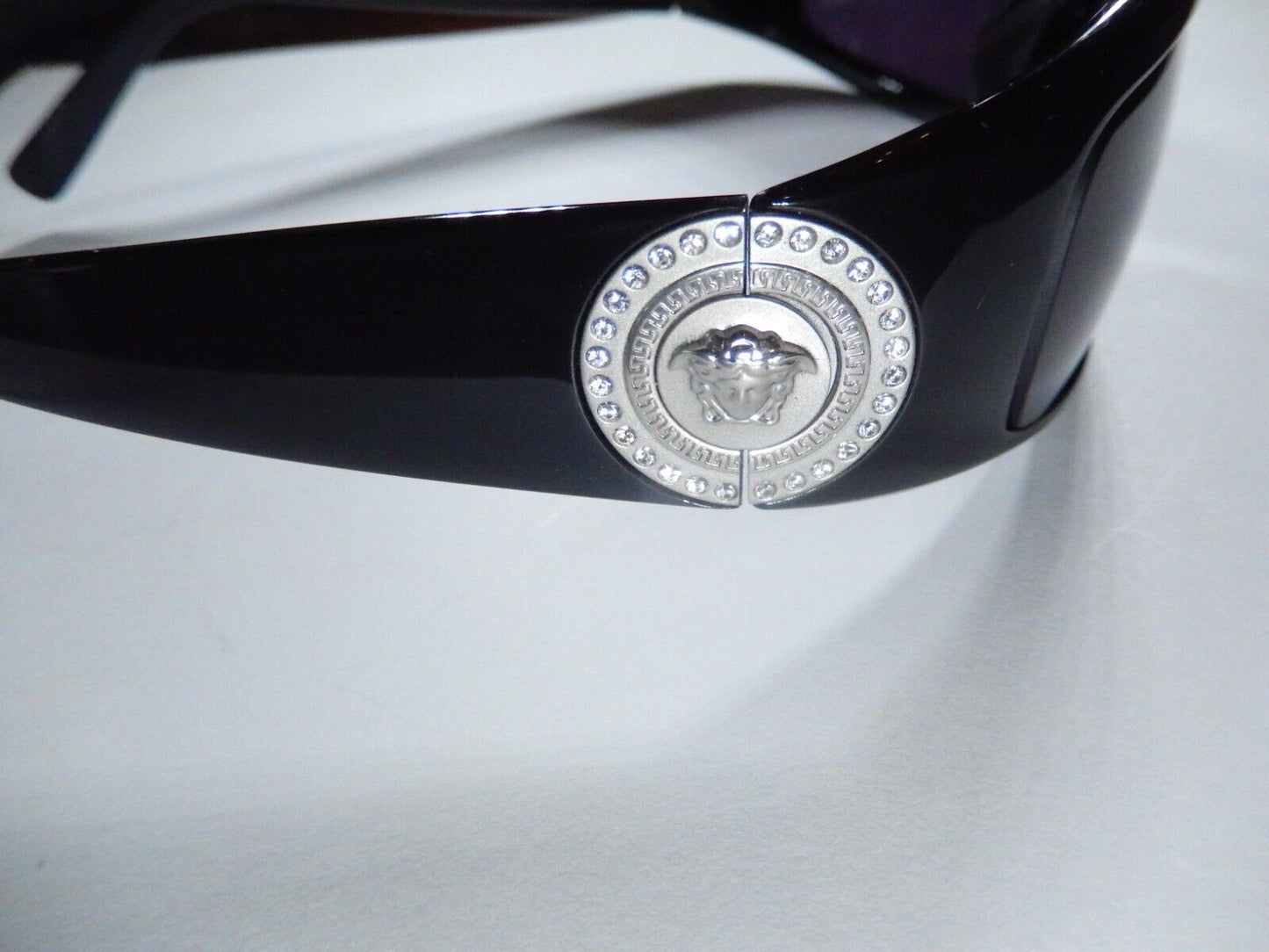 Versace 4044-B Sunglasses Black Silver Coin Medusa Swarovski Crystals With Case
