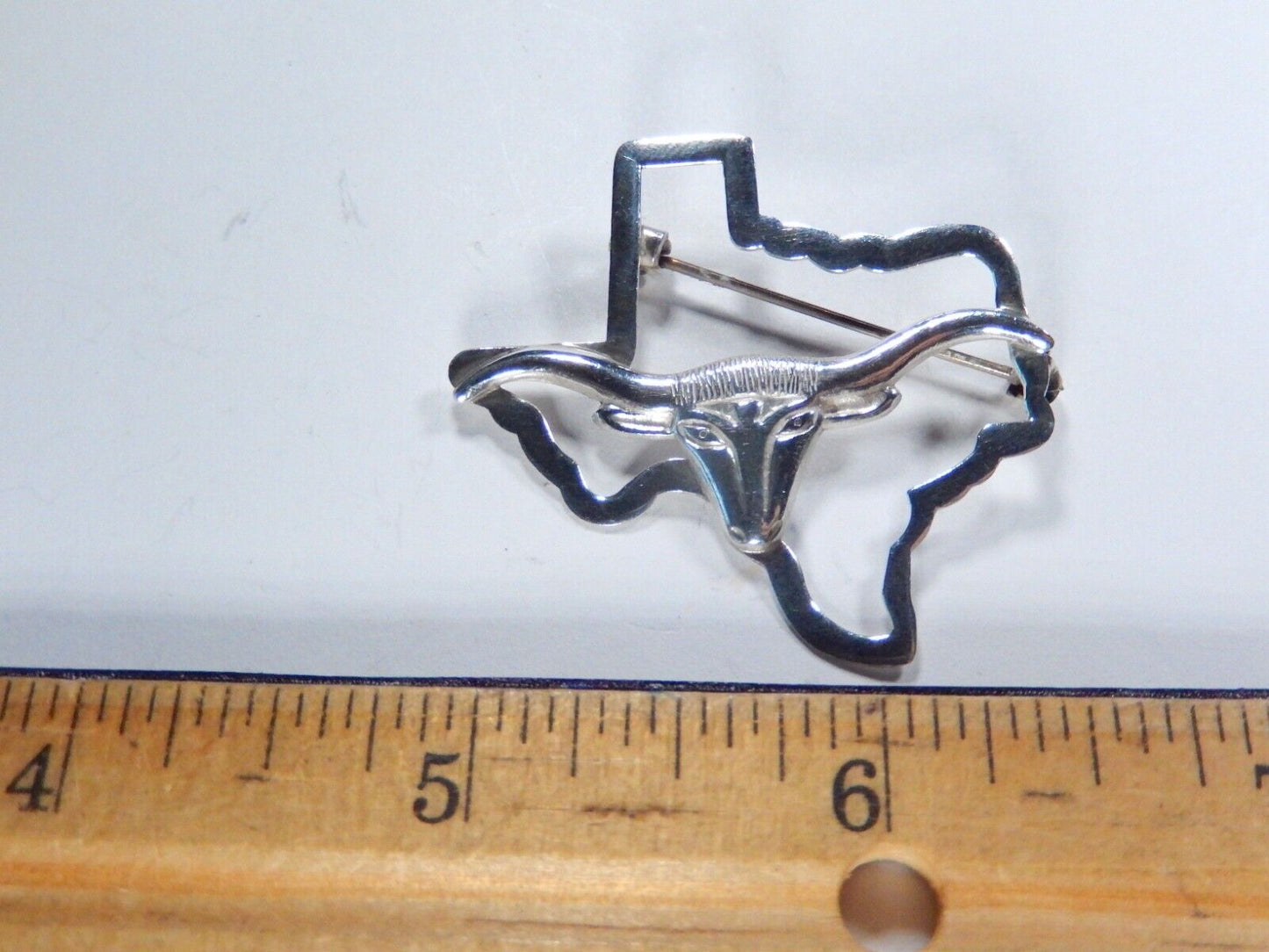 State of Texas Shaped Longhorn Cattle Women's Sterling Silver Pin Brooch