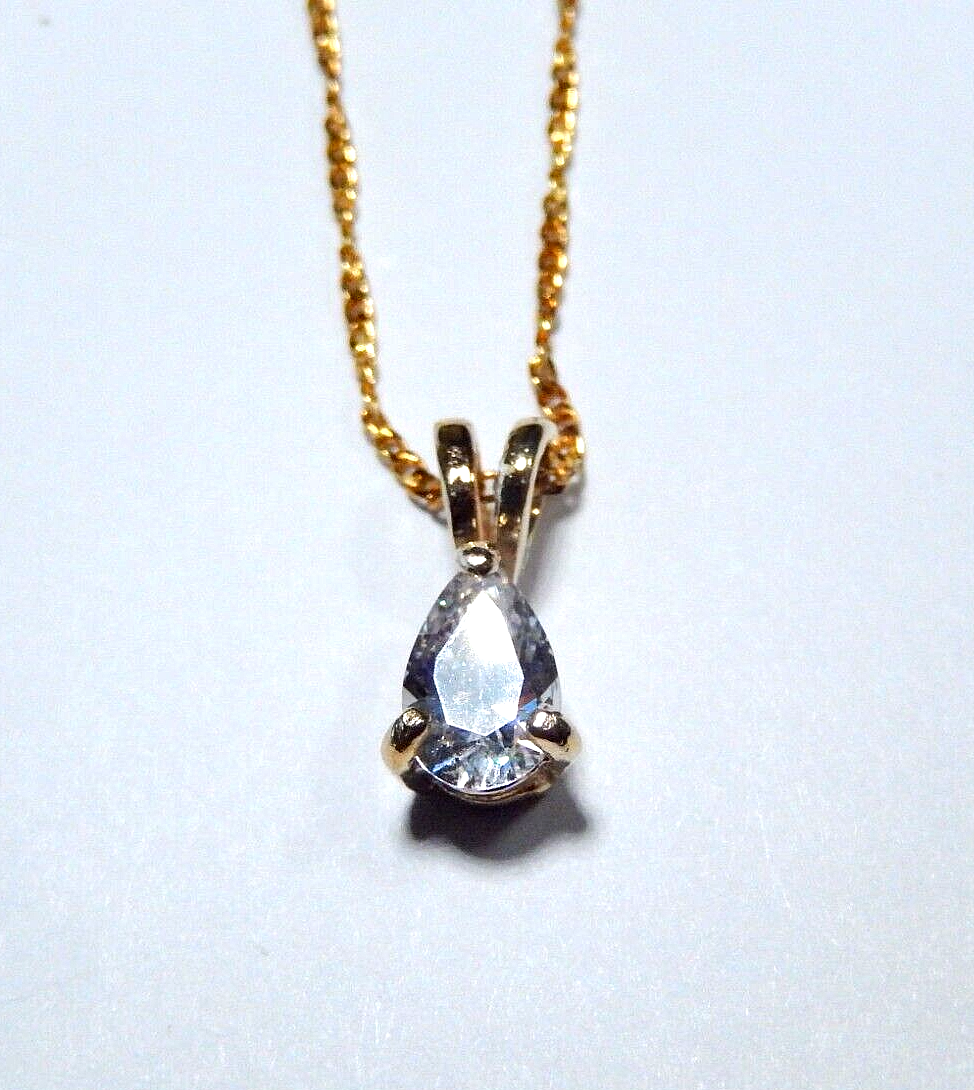 Gold Vermeil 75CT Pear Shape Solitaire Cubic Zirconia Pendant with 18 chain