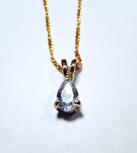 Gold Vermeil 75CT Pear Shape Solitaire Cubic Zirconia Pendant with 18 chain