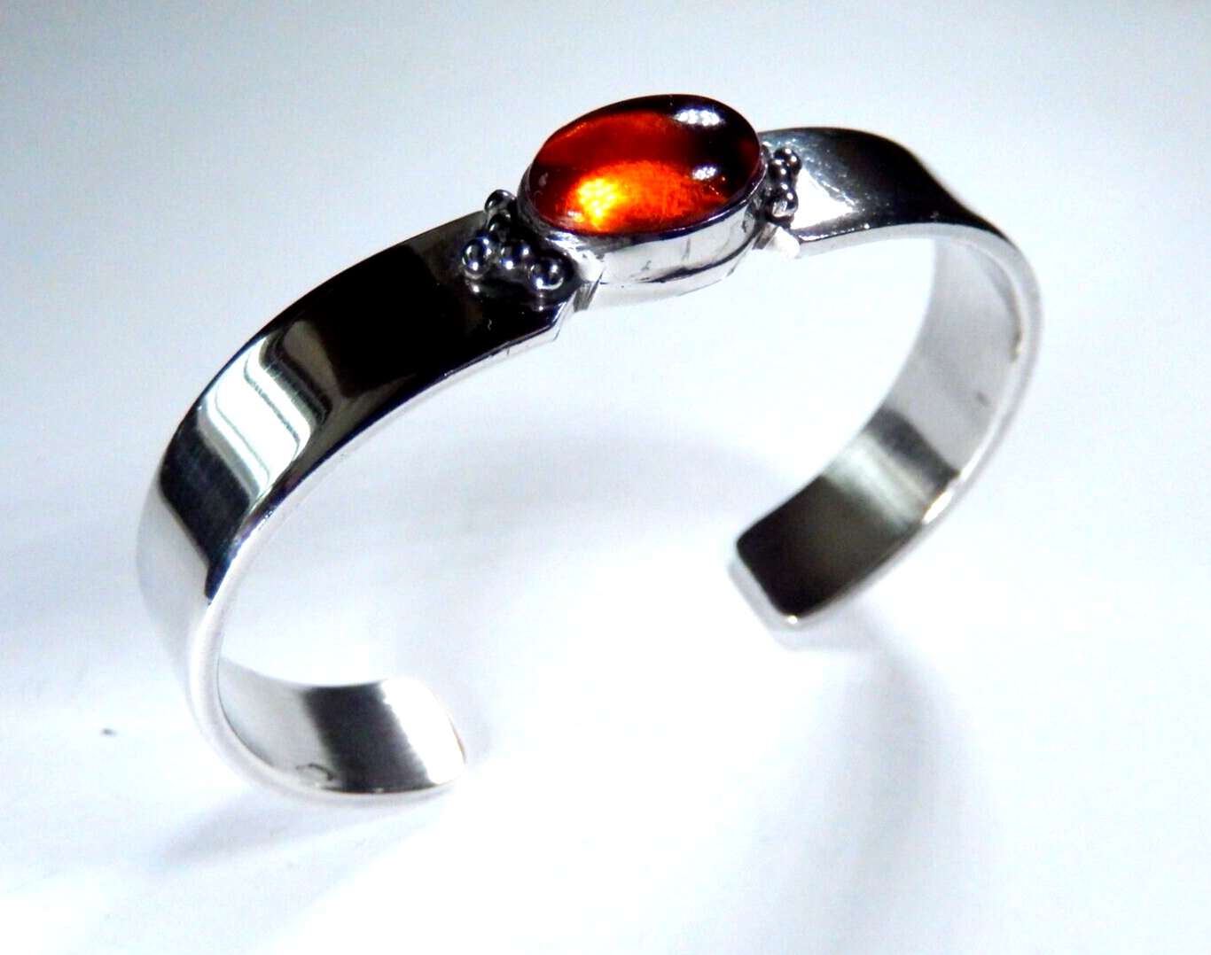 NAVAJO G. YAZZIE AMBER STERLING SILVER THICK CUFF BRACELET 11mm WIDE 33.8 grams