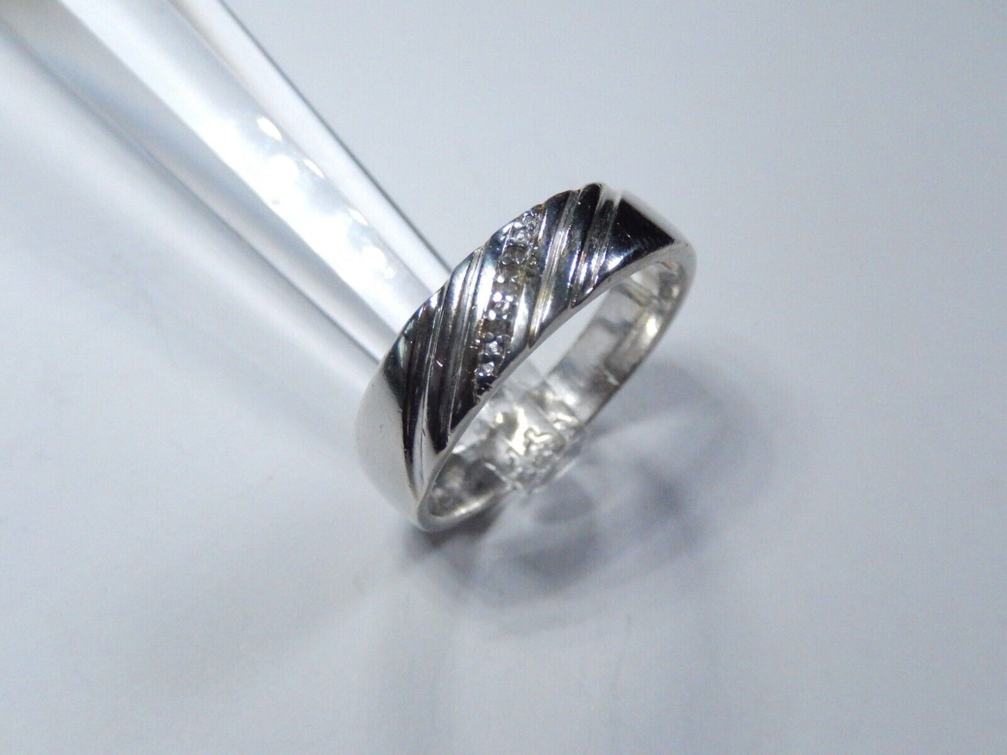 Men's Sterling Silver 5 Diamond Wedding Band Width 6mm Size 12.5