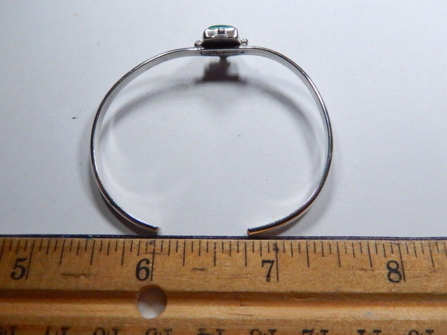 Sterling Silver Cuff Malachite Small Cuff "LW" Artist Navajo Native American