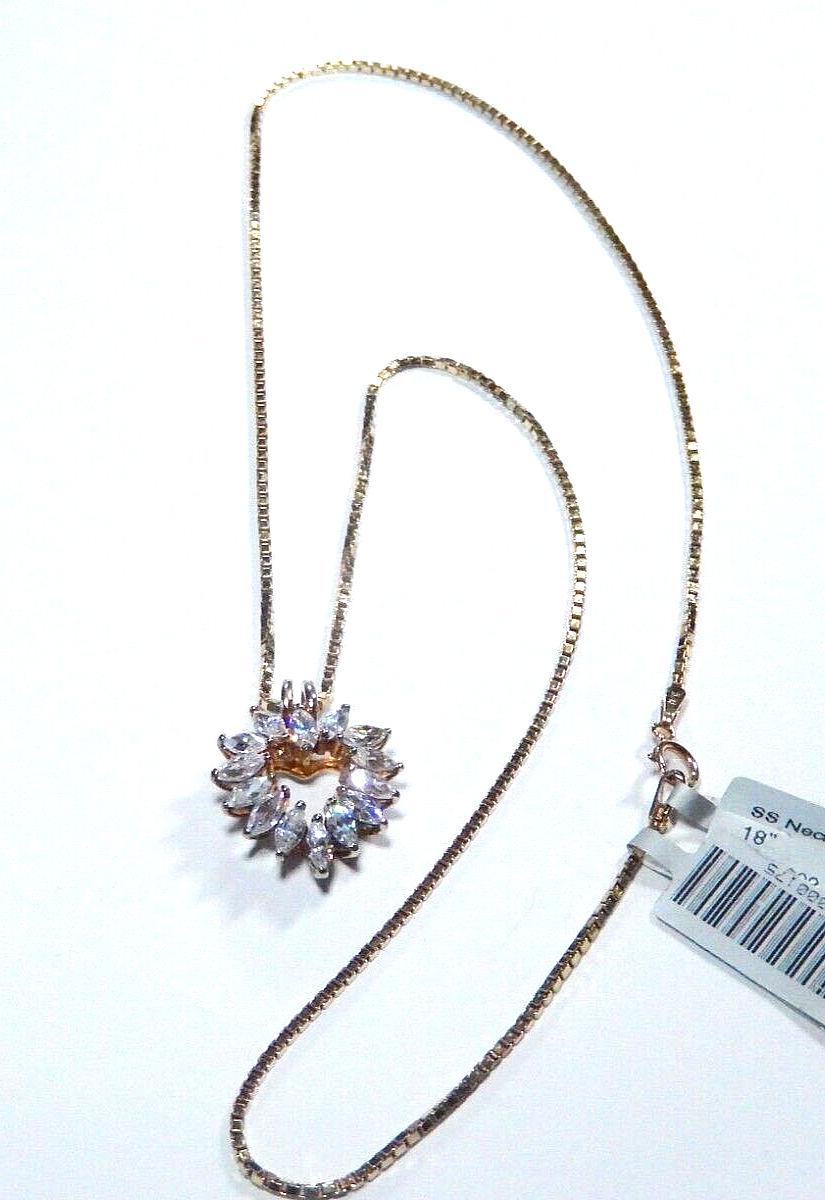Gold Vermeil 925 150 CT Marquise Cut CZ Heart Pendant w18 Gold Vermeil Chain