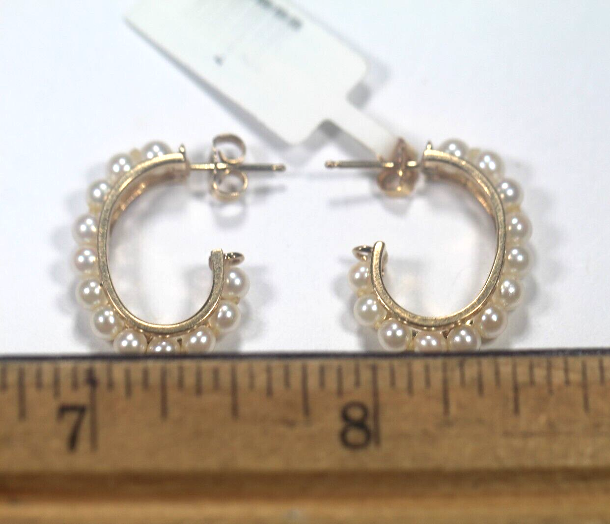 14K YELLOW GOLD Vintage J Hoop 12 Pearl Pierced Earrings 23MM X 16MM X 4.5MM