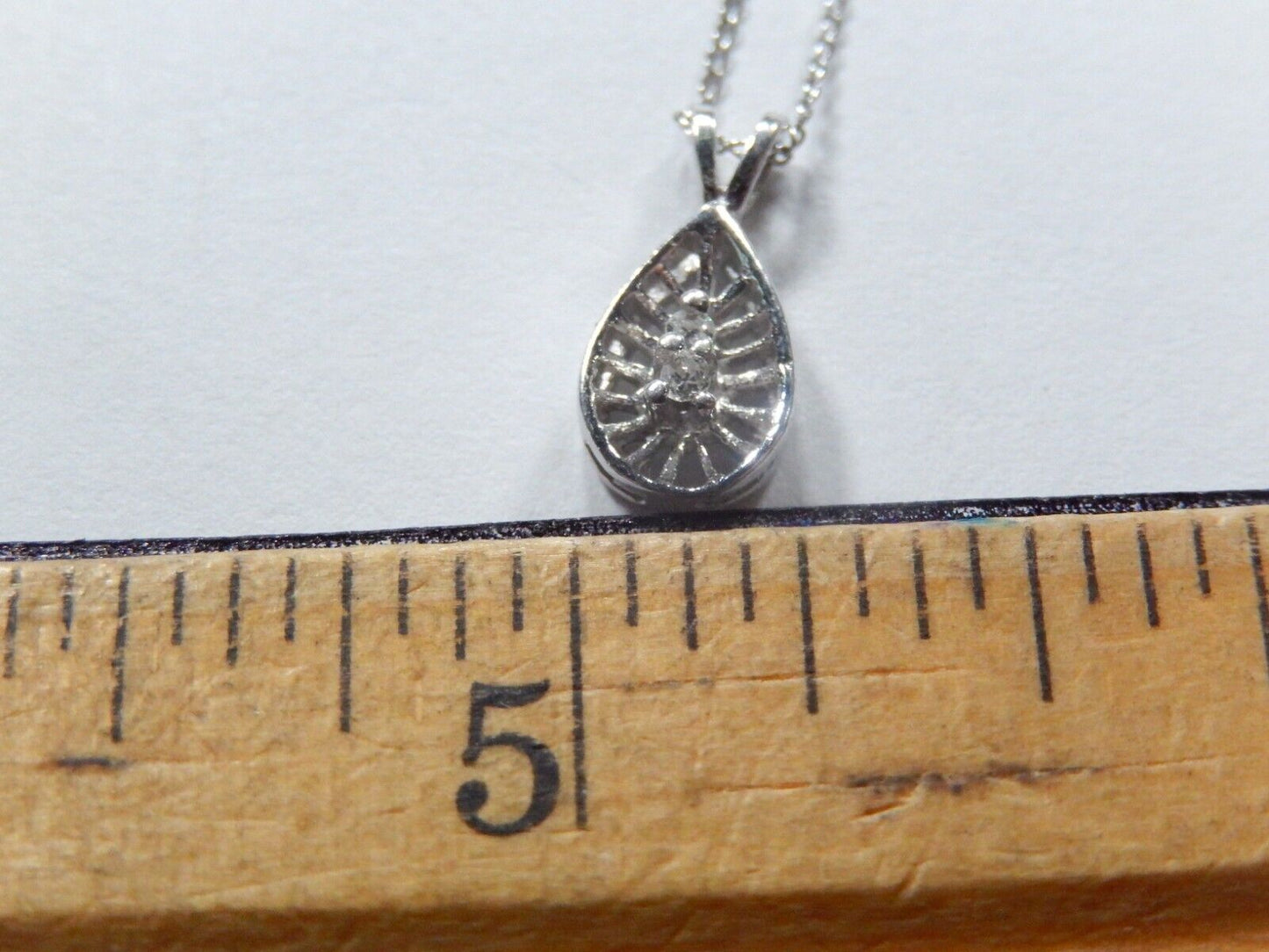 Vintage Victorian Design Two Diamond 14K White Gold Pendant & 14K WG 18" Chain