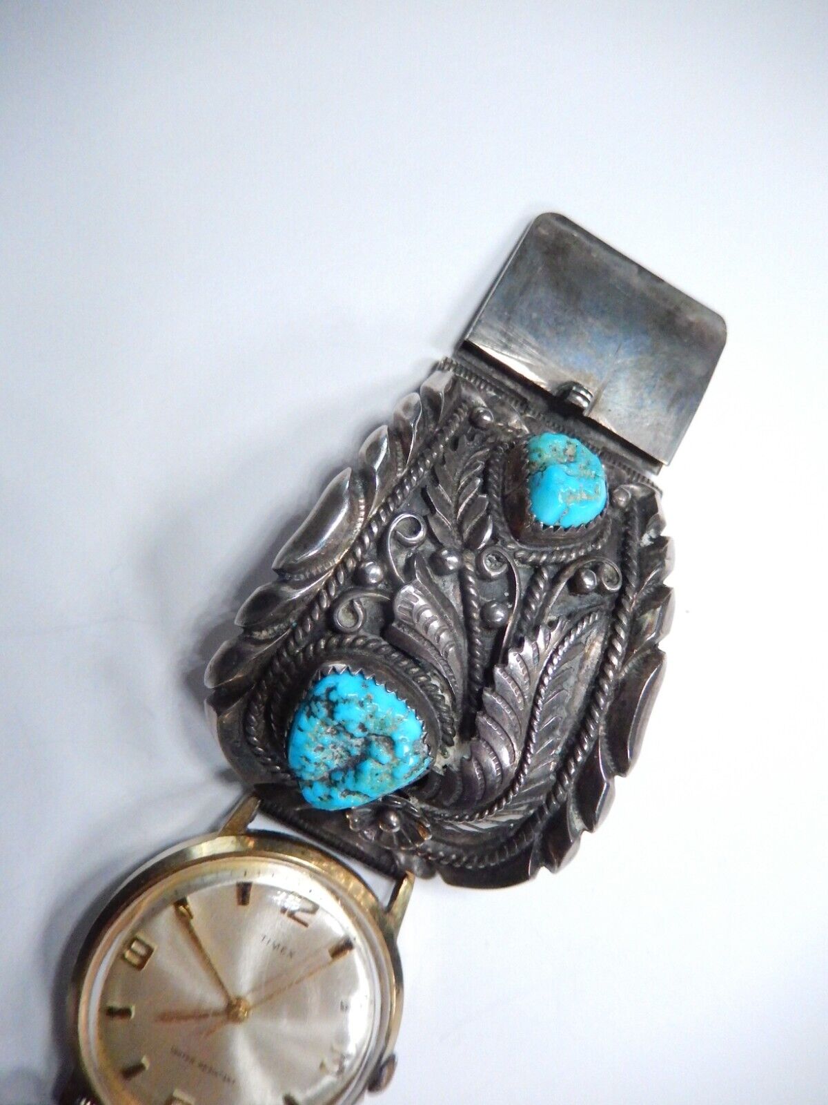 *VINTAGE* Navajo B. Nez Sterling Silver Turquoise Watch Bracelet  116.4 grams