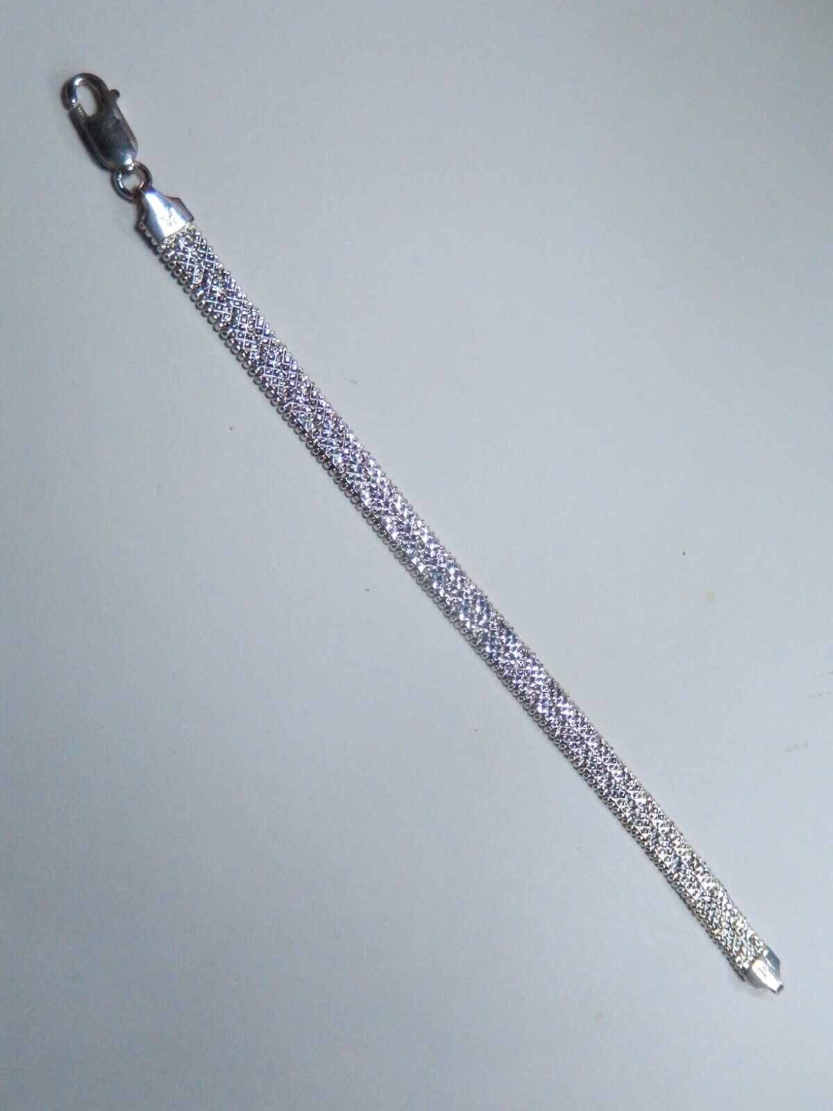 Vintage Italy Thick Sterling Silver Heavy 6.5mm Wide Mesh Bracelet -6.5"