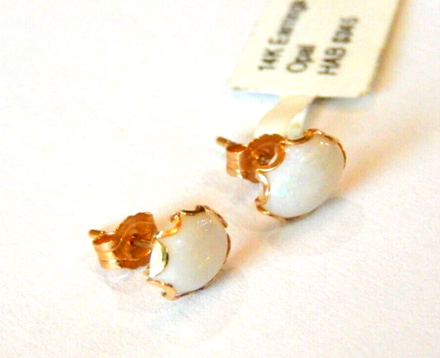 VINTAGE  14K Yellow Gold 75mm x 55mm Oval Opal Pierced Stud Earrings