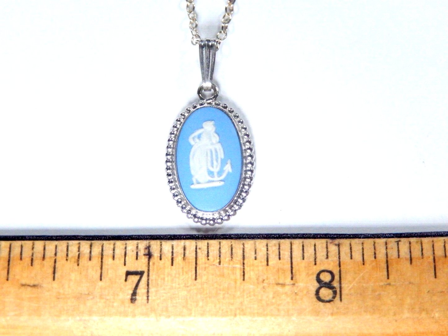 Antique Wedgwood Small Jasperware Sterling Silver Pendant Made In England w/18"C