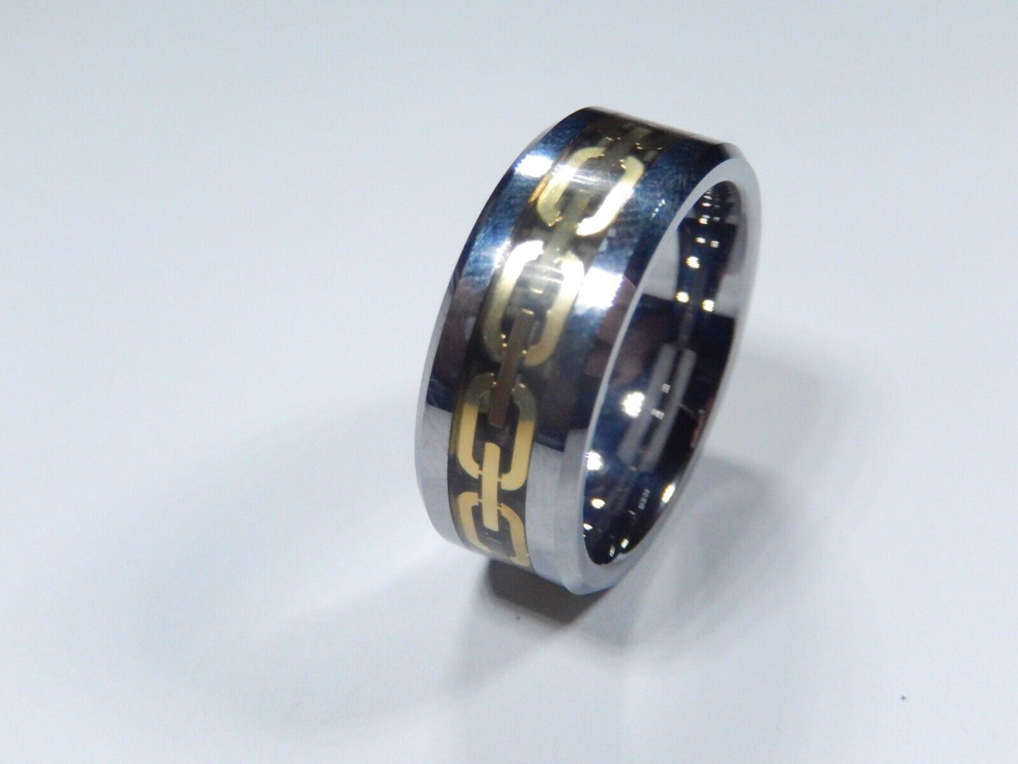 *NEW* 8mm Tungsten Comfort Fit Gold Chain Link & Silver Wedding Band Size 15