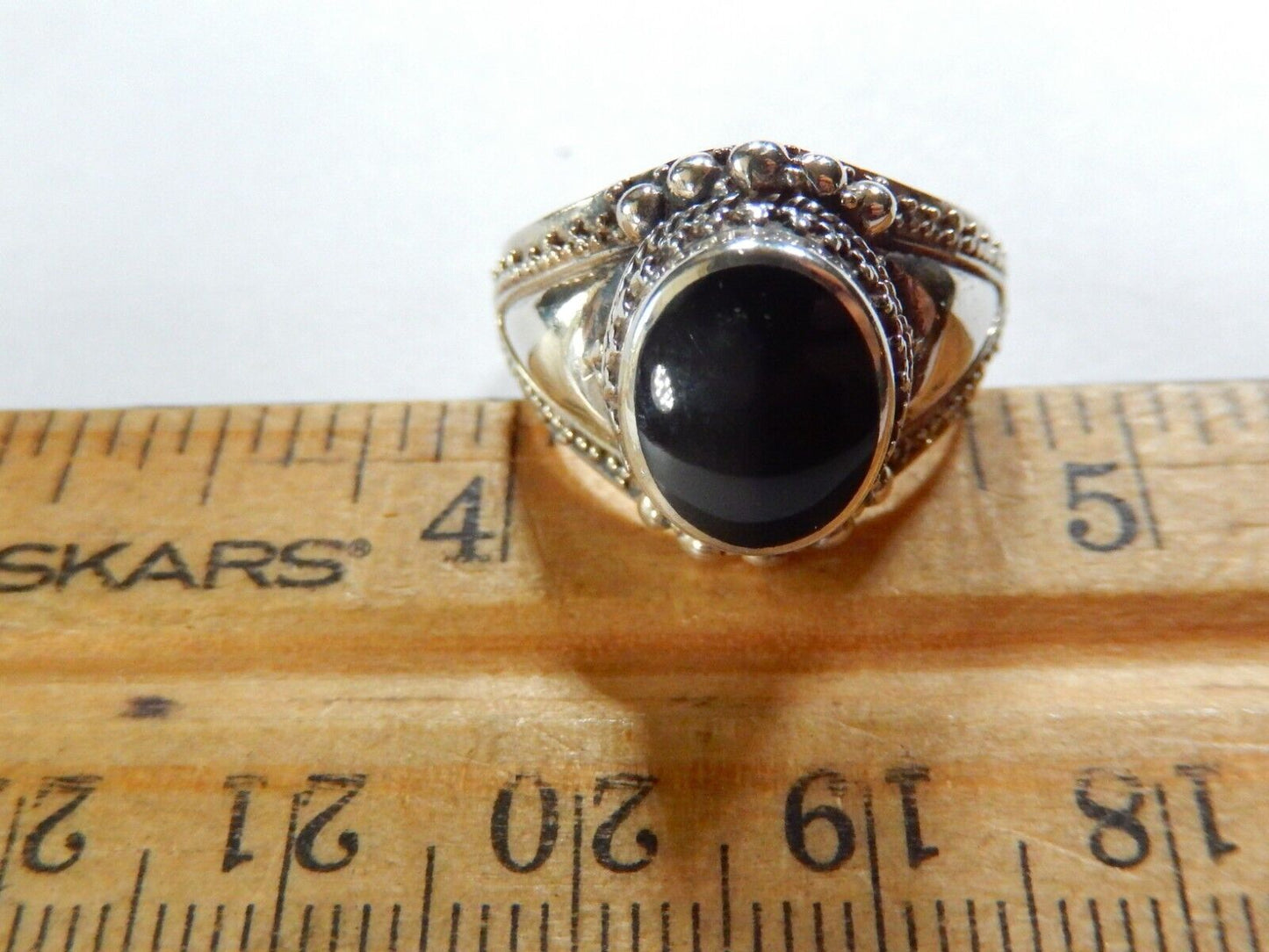 *VINTAGE* Black Onyx 925 Sterling Silver Boho Handcrafted Ring Size 7