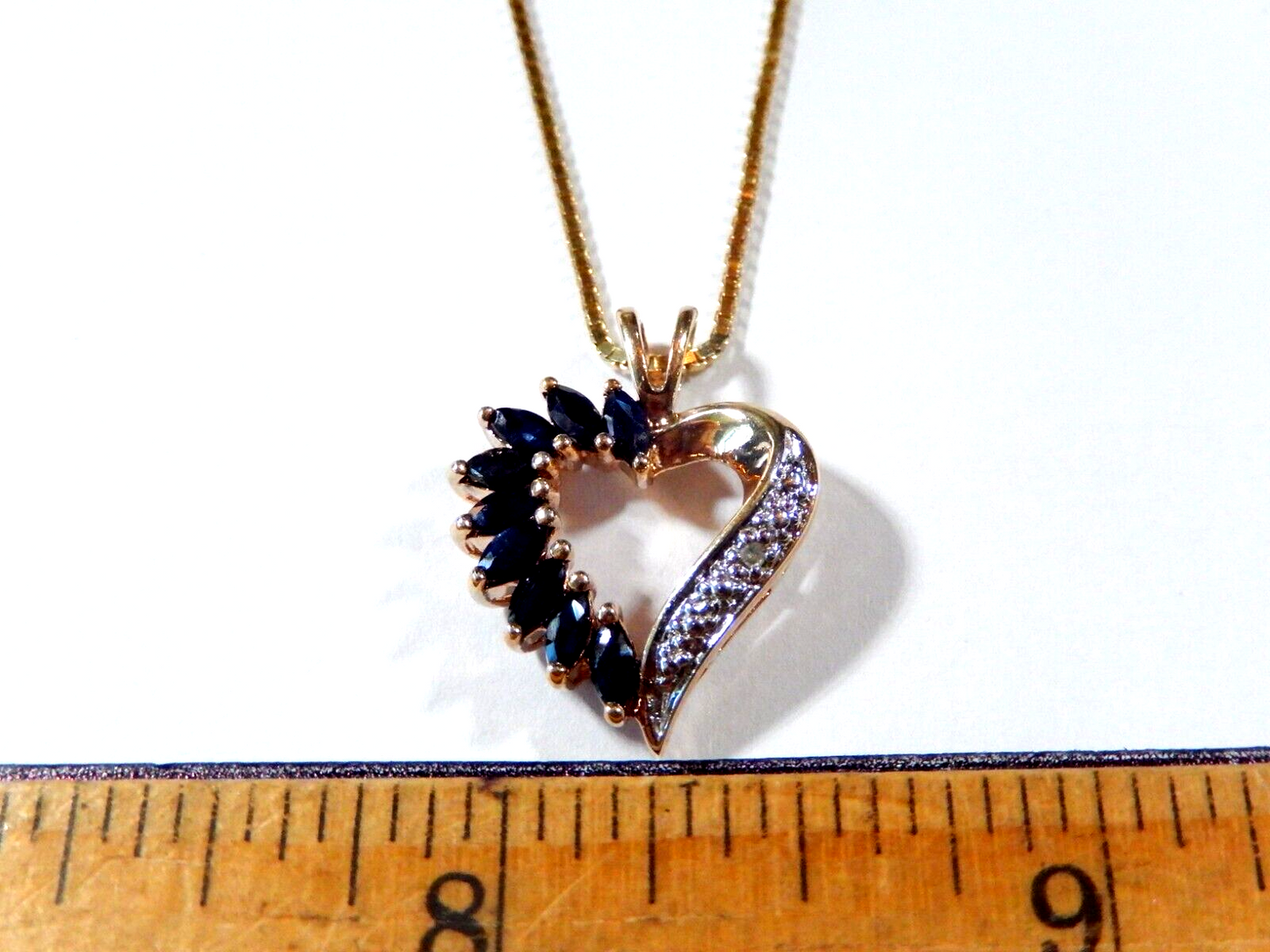 Ross Simons Sterling Silver Vermeil Sapphire  Diamond Heart Pendant w18 Chain