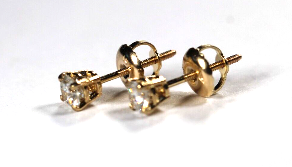 New!! Solid 14KYellow Gold .27 CT TW Natural Diamond SI-1 / I-J Stud Earrings