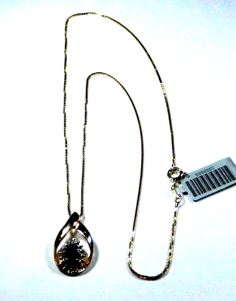 Ross Simons 925 Gold Vermeil Sapphire  Diamond Teardrop Pendant w18 Chain