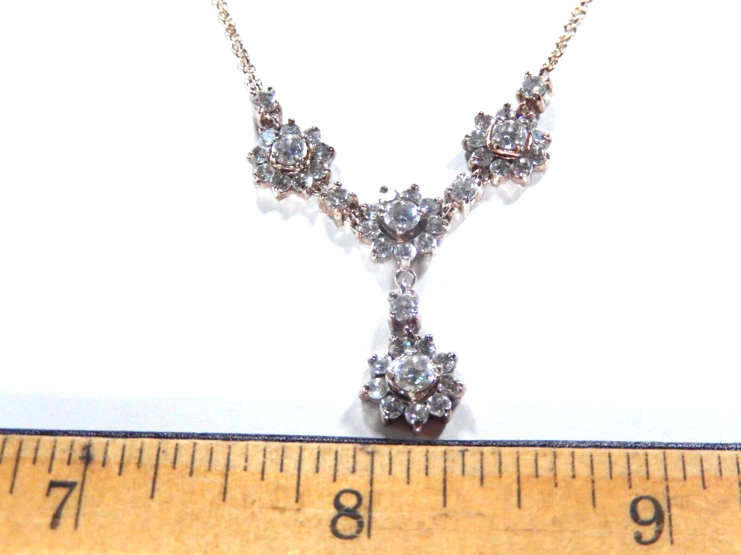 *VINTAGE* Art Deco Style Sterling Silver CZ Statement 16"-18" Necklace