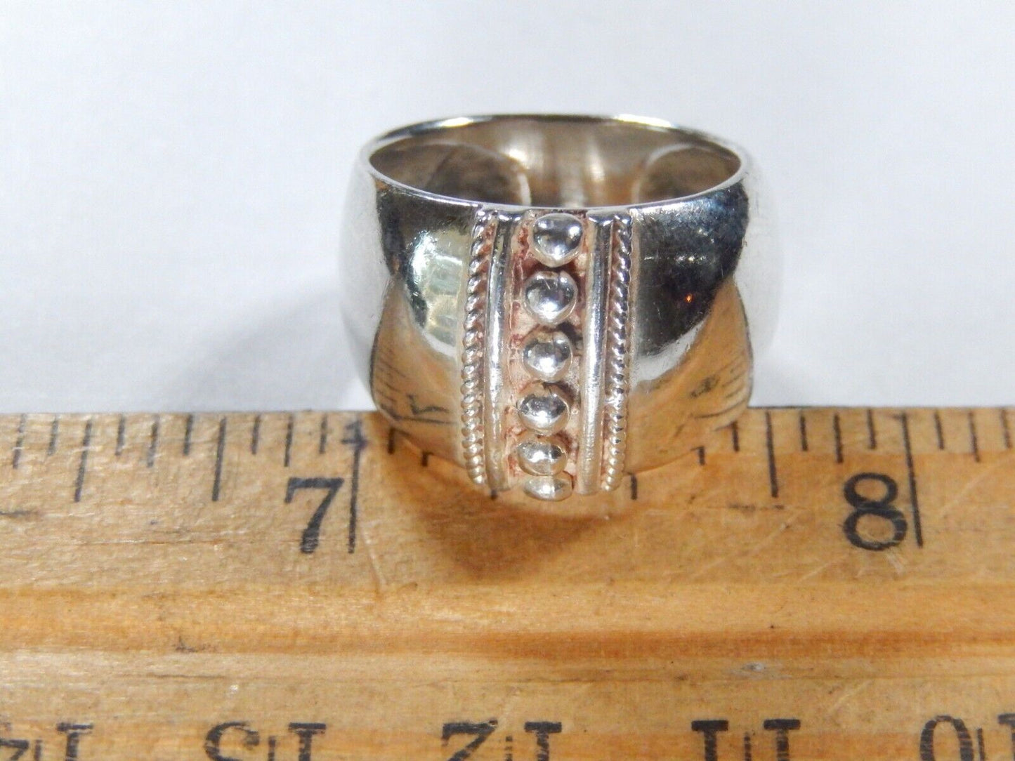 *VINTAGE* Beaded Style Sterling Silver Wide Band Ring Heavy Duty Size 6