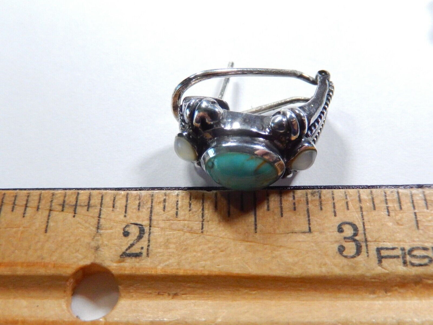 Southwestern Sterling 925 Silver Turquoise & Mother of Pearl Lever Back Earrings