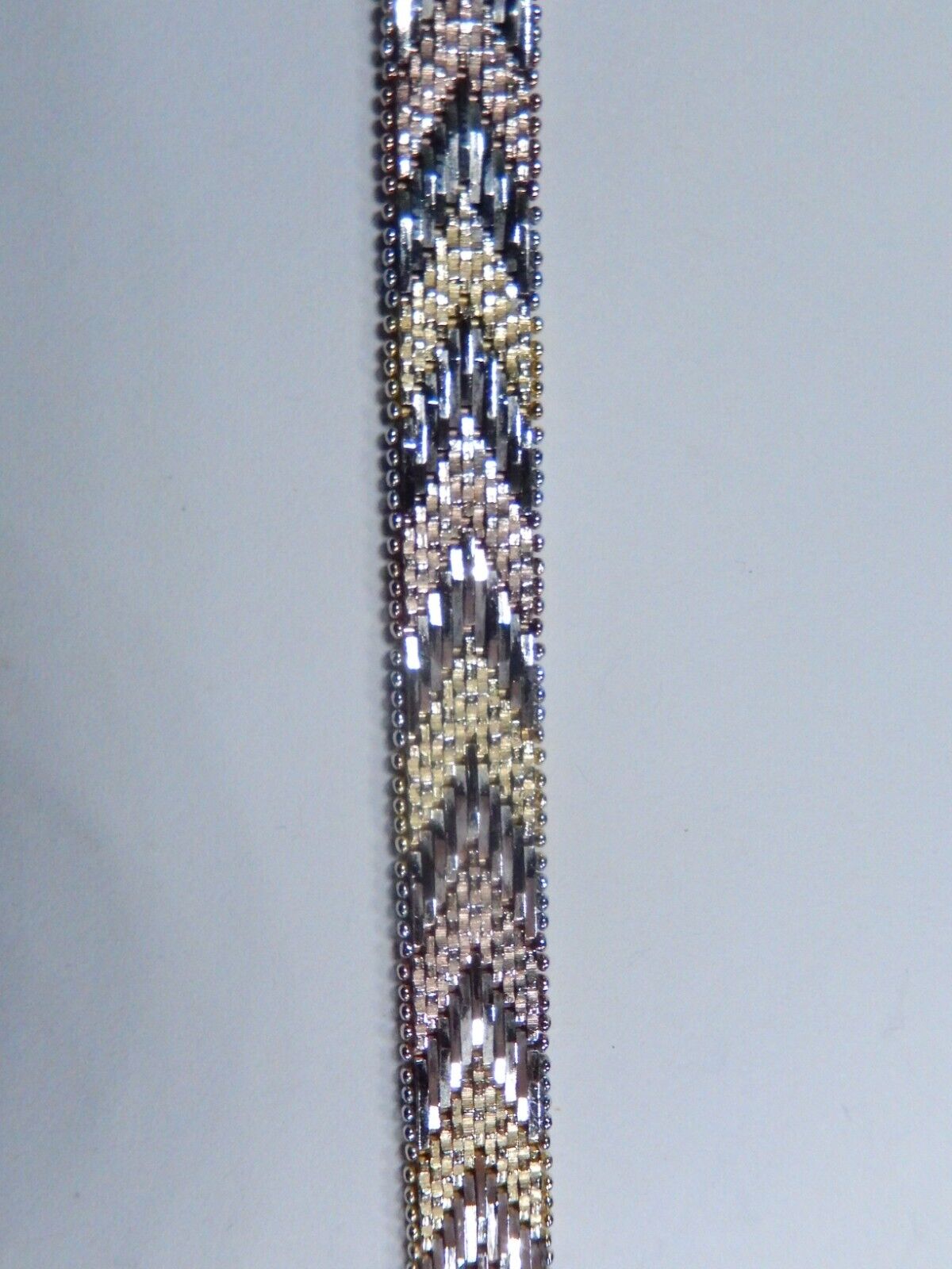 Sterling Silver 925 Tri-Color Chevron Italy Bracelet 9mm Wide 24.4 gm 7.75"