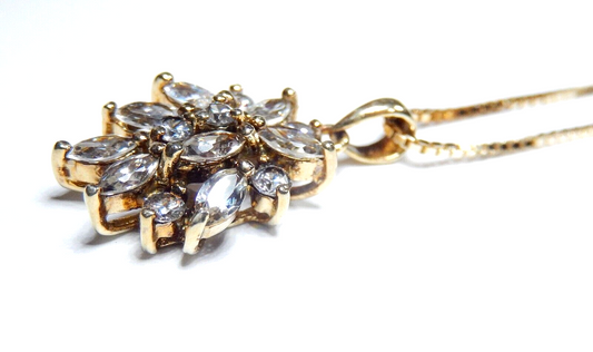 *VINTAGE* Gold Vermeil Sterling Silver Ross Simon CZ Cluster Pendant w/18" Chain