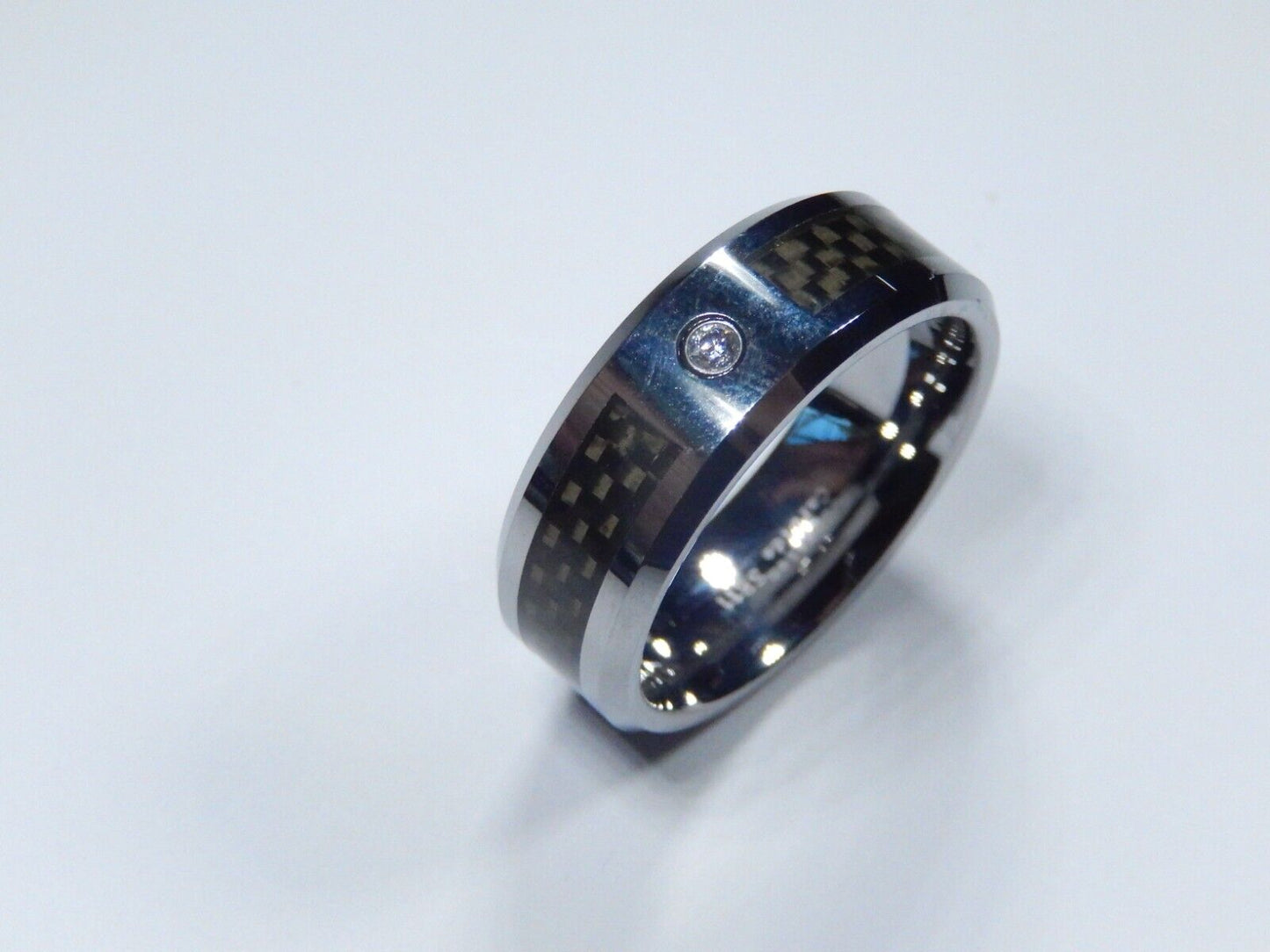 *NEW* 8mm Unisex Tungsten Carbon Fiber Comfort Fit Wedding Band CZ Ring Sz 11