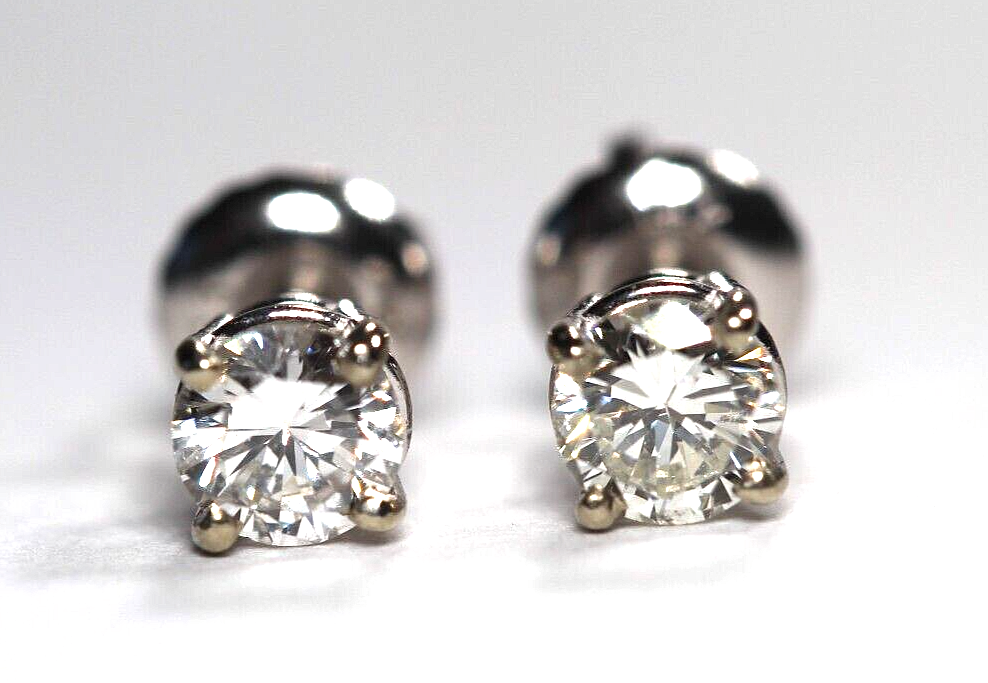 New! 14K White Gold .47 CT TW Natural Diamond I-3/G-H Screw Back Stud Earrings