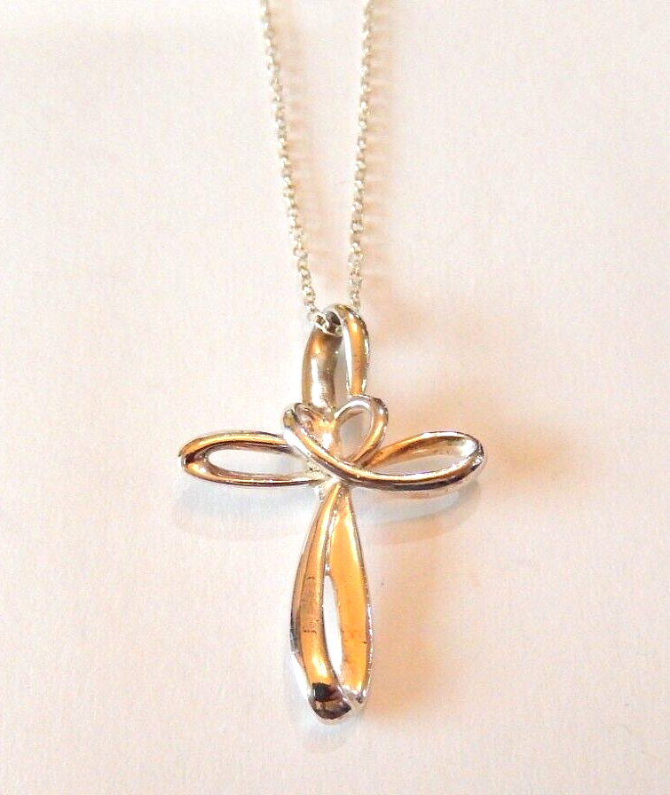 LOVE IS ETERNAL Sterling Silver Freeform Cross Pendant with 18 Sterling Chain