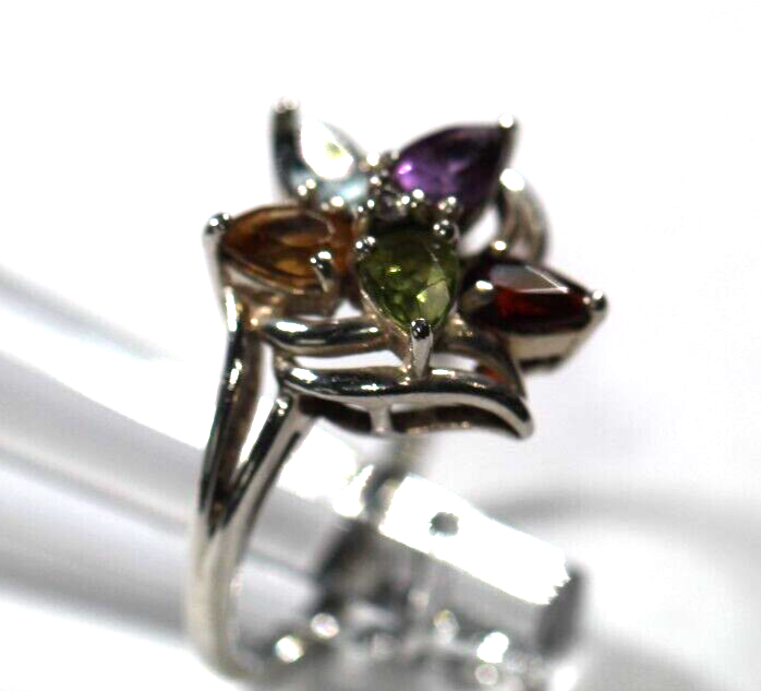 *VINTAGE* 1.65 CT Multi Gemstone Ring 925 Sterling Silver Ring Size 8