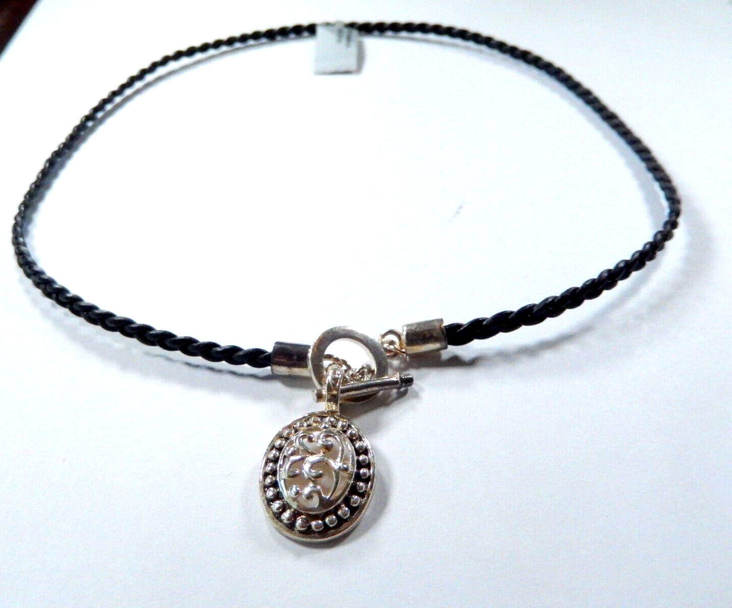 16" Braided Leather Cord Necklace with Sterling Silver Pendant w/ Togle Closure