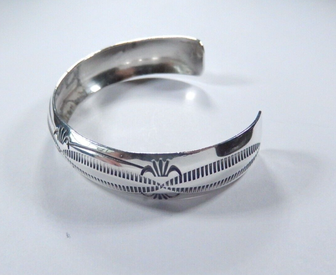 Vintage Sterling Silver Artisan Tooled Southwest Native American Cuff, J Signed