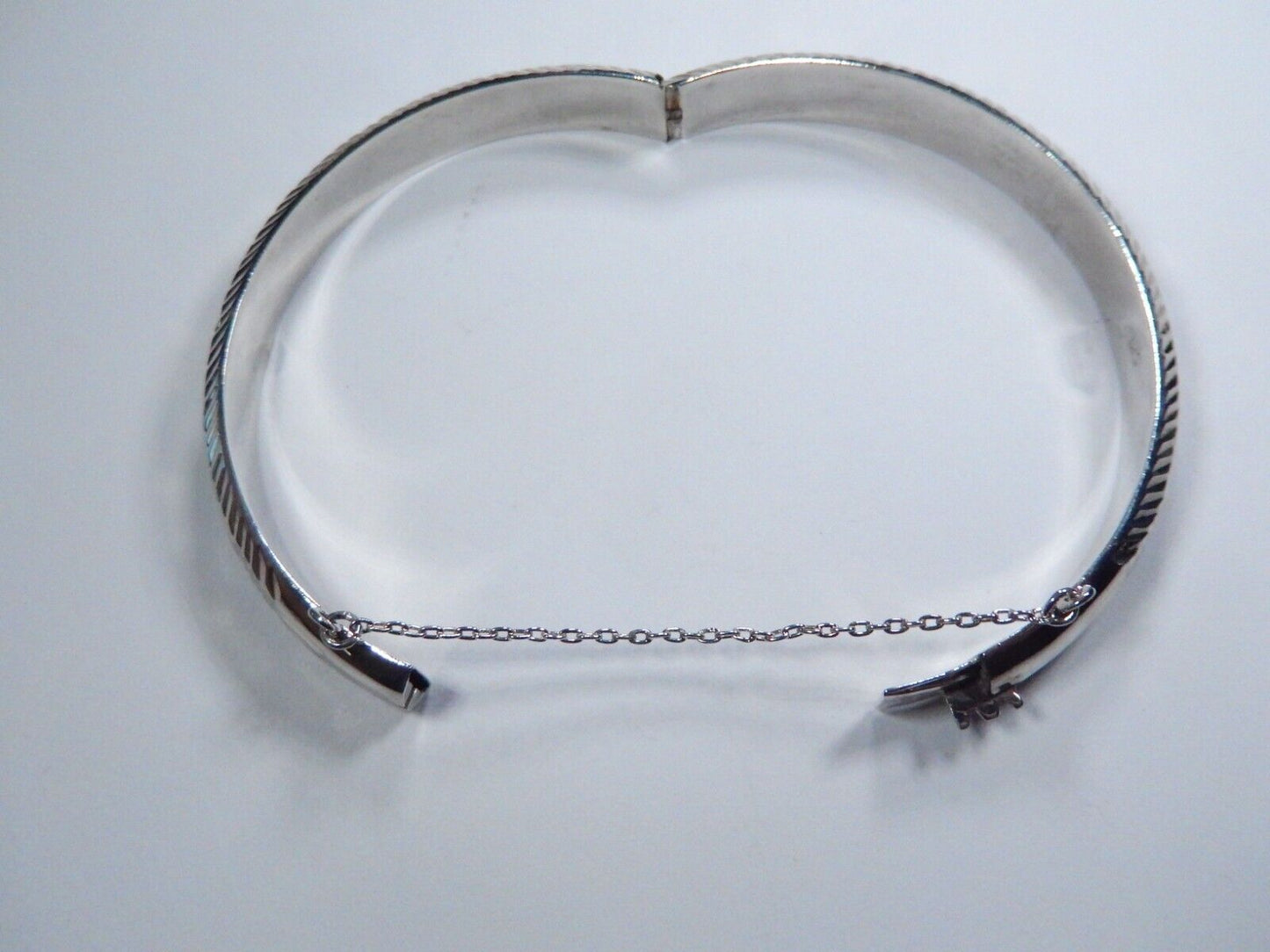 VINTAGE - Sterling Silver Hinged Bangle Bracelet with Clasp & Chain ~ 11.8 grams